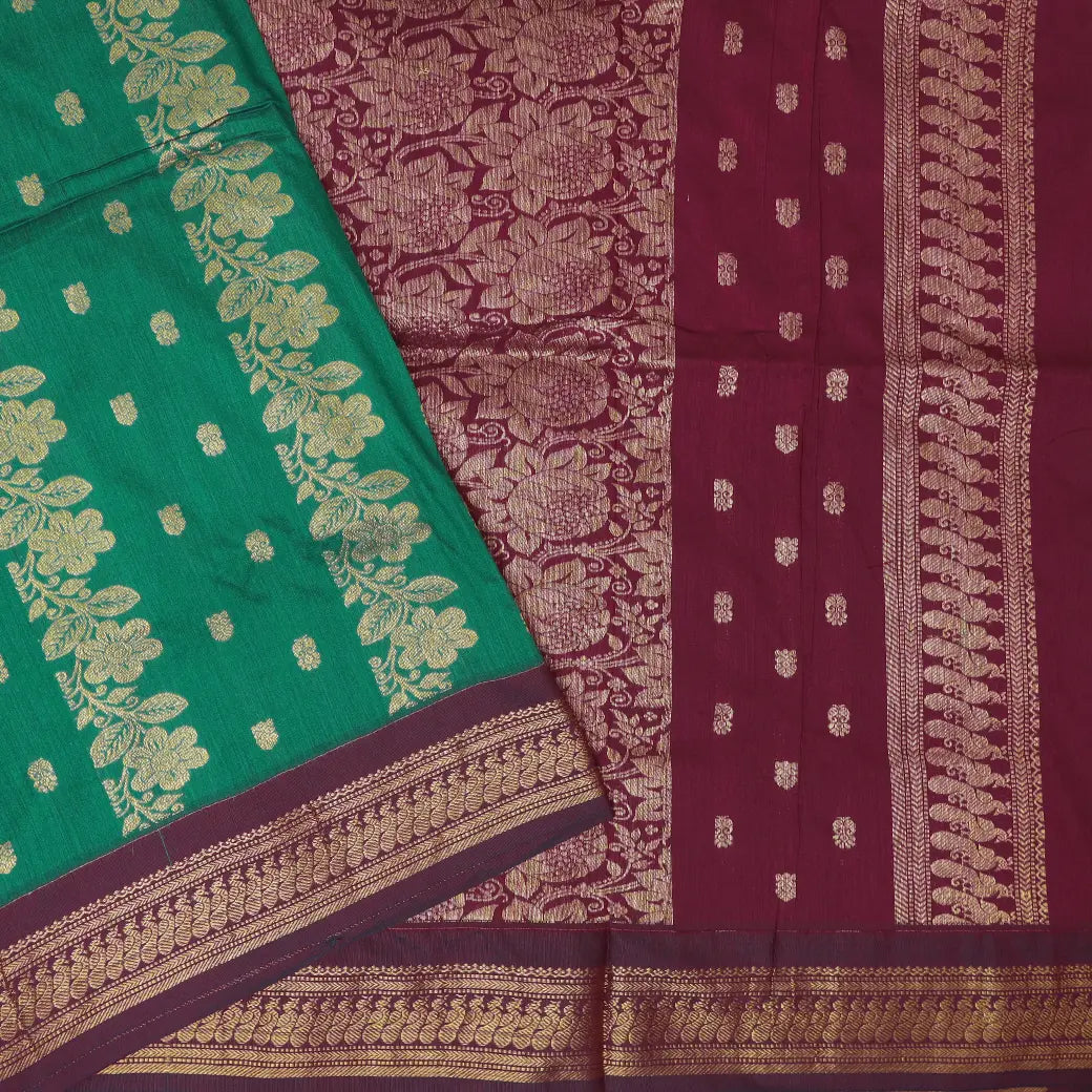 Green  With  Maroon Premium Quality Kalyani Cotton Saree    