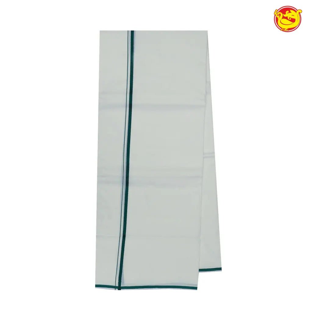 White mens dhoti with green thread border