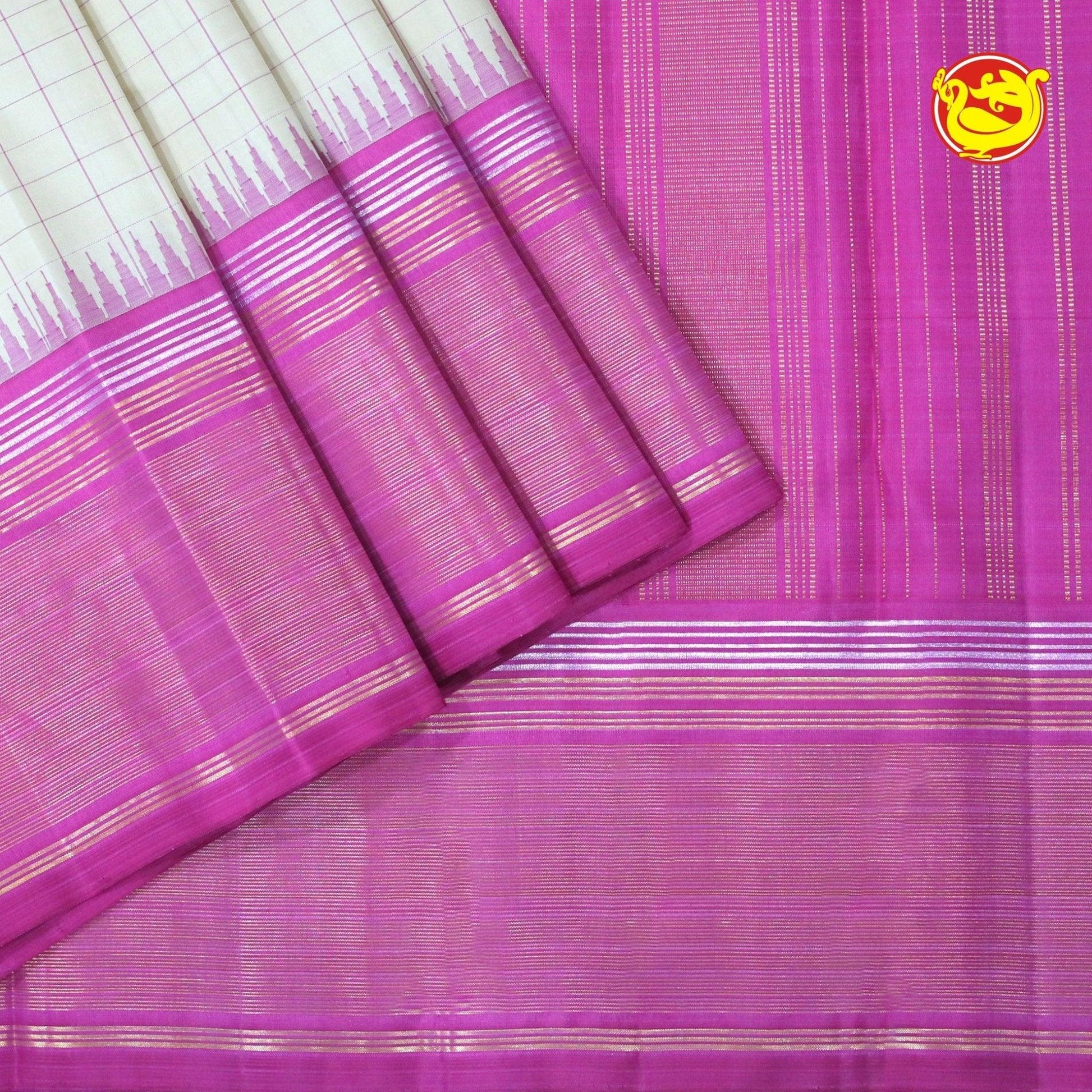 Half White With Pink Arani Soft Silk Saree - Thenianantham