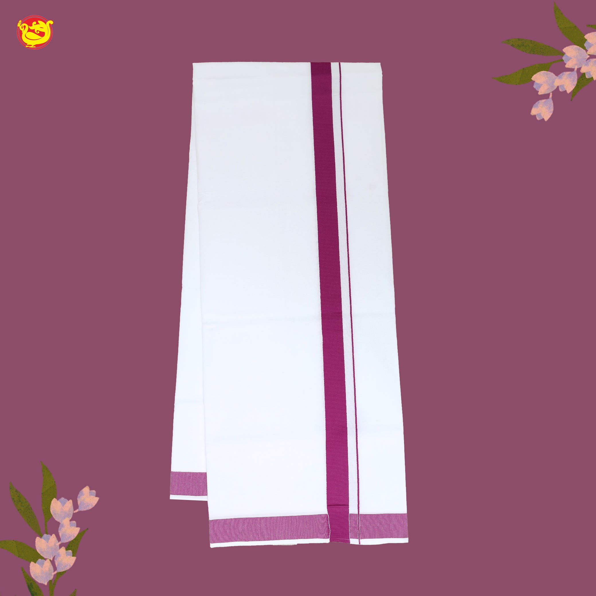 White with Dark Pink Fancy Border Single Layer Cotton Men’s Dhoti