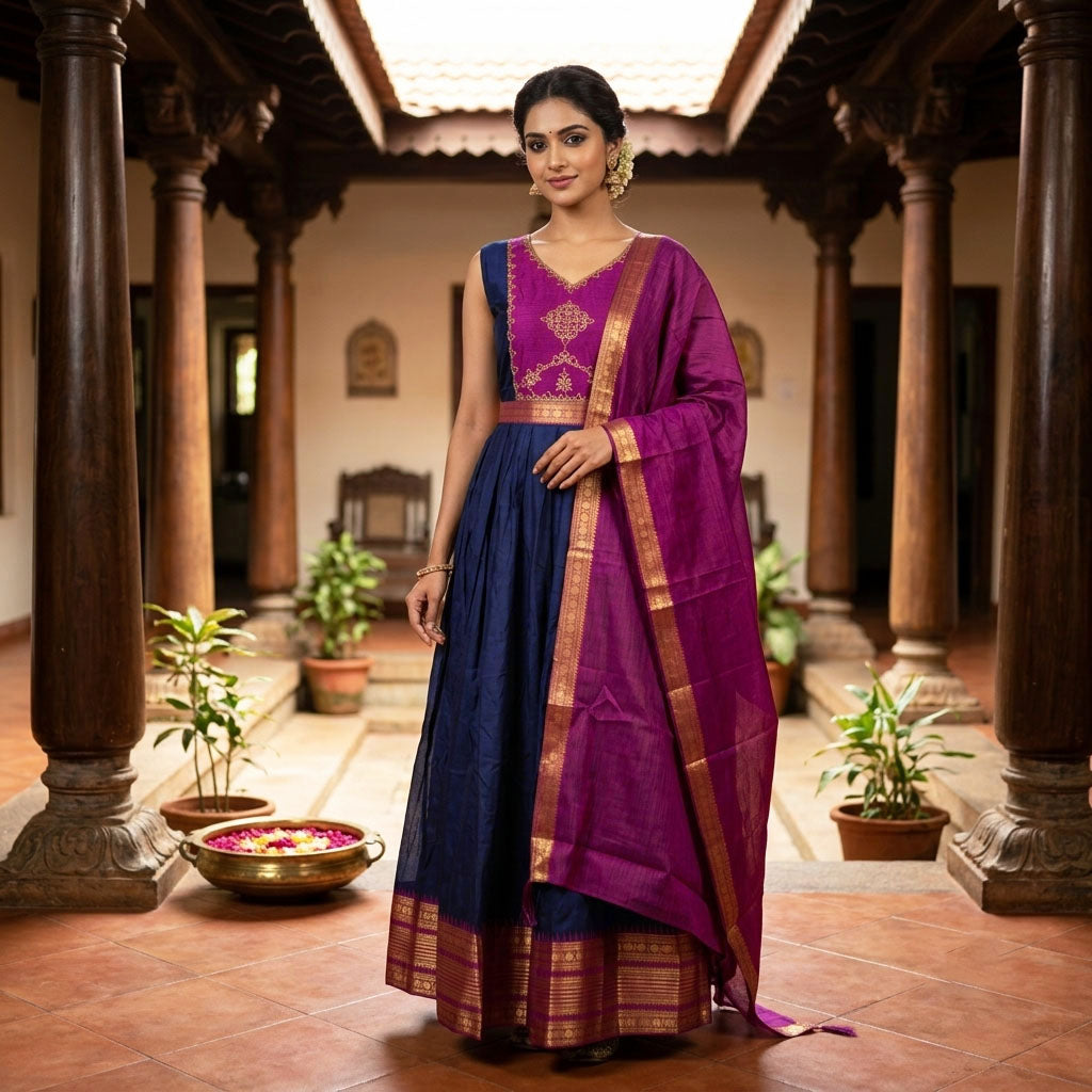 Navy Blue With Purple Trendy Ladies Ethnic Gowns