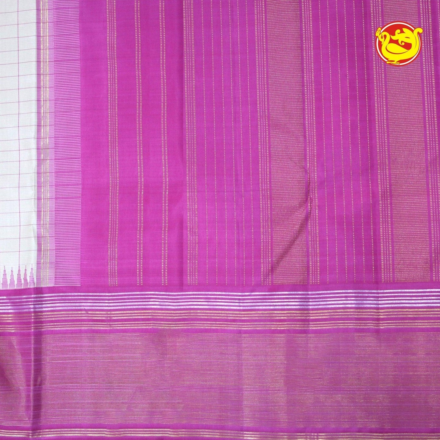 Half White With Pink Arani Soft Silk Saree - Thenianantham