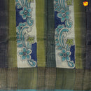 Pure Tussar Silk Saree Elaichi Green and Pastel Green Shade With Floral Design and Painted Prints and Zari Woven Border - Thenianantham