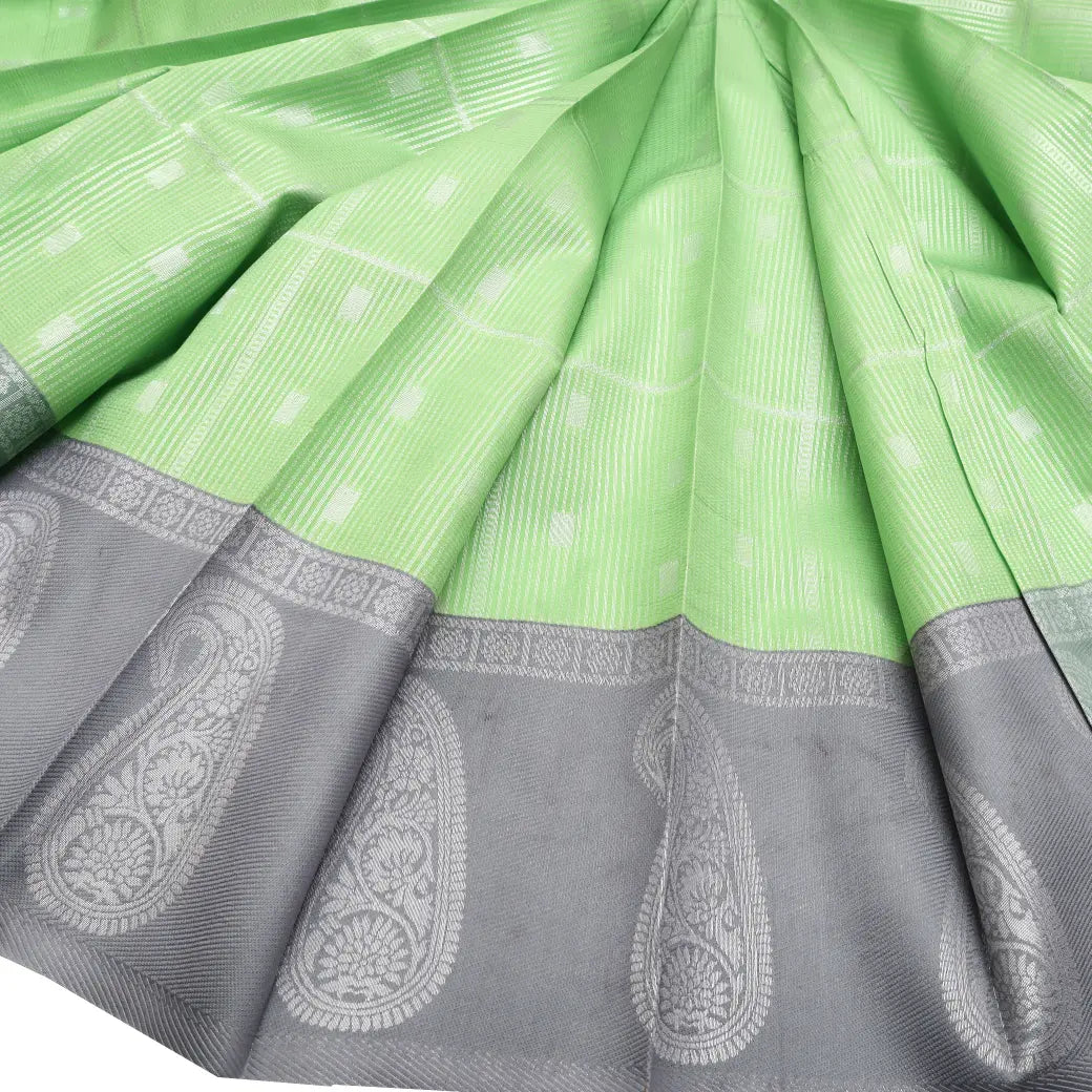 Light Pastel Green with Gray Kubera Tissue Silk Saree
