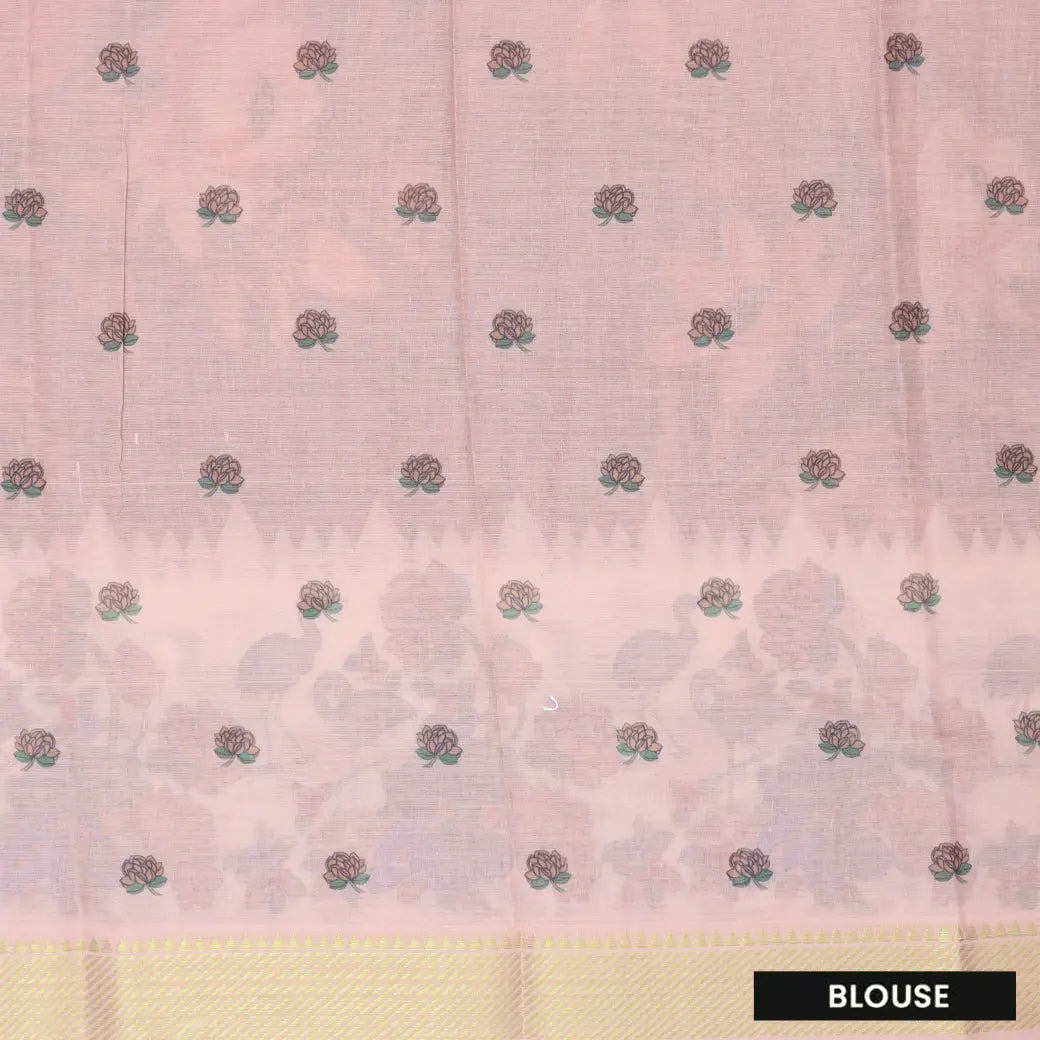 Brown with off white  priented floral design Semi Chanderi  Saree