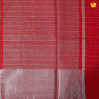 Mustard Yellow With Strawberry Red Stripes Design Semi Silk Blend Saree With Double Blouse Concept