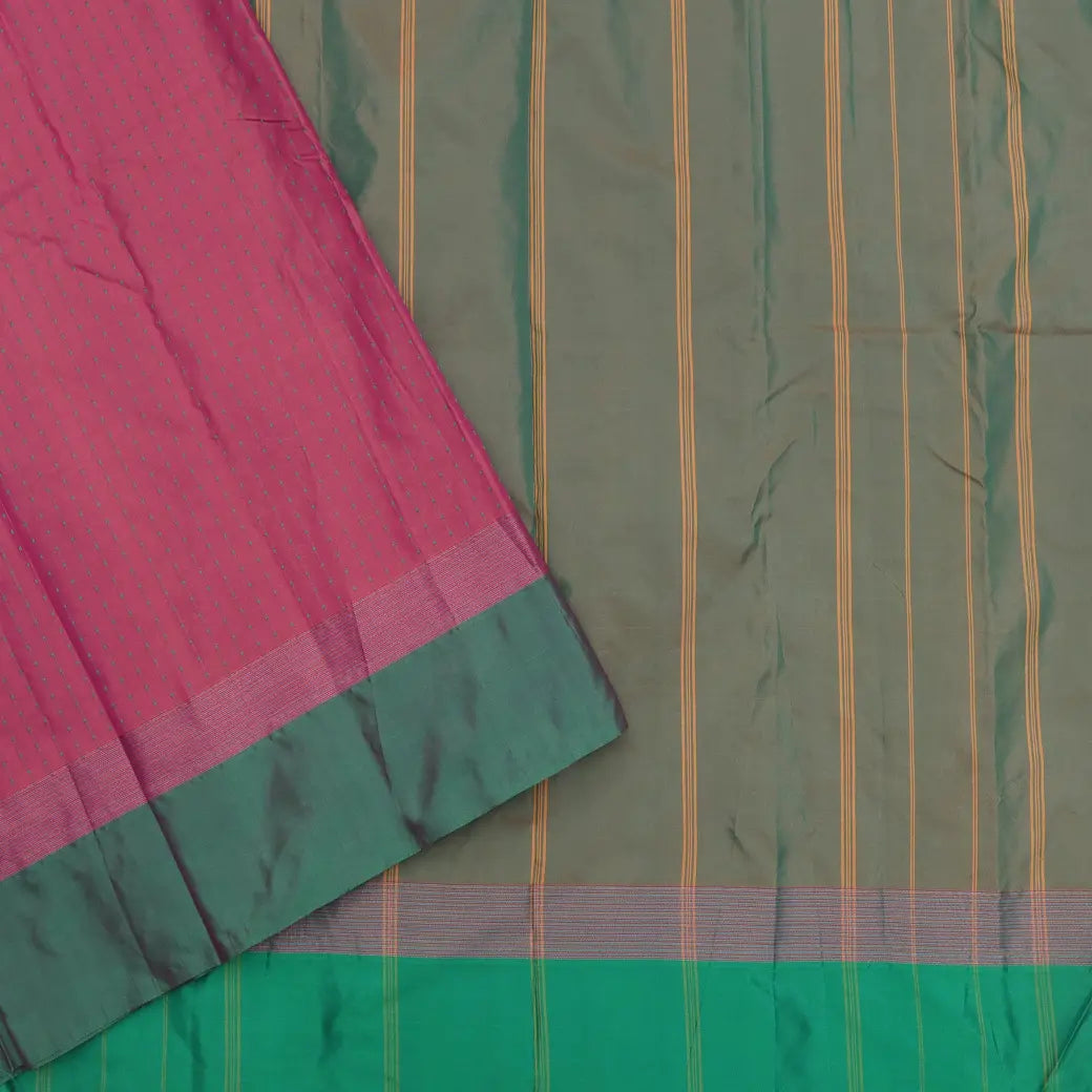 Pink with Green Arani Fancy Silk Saree