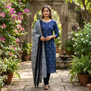 Indigo Blue With Grey Cotton Ladies Chudithar Material