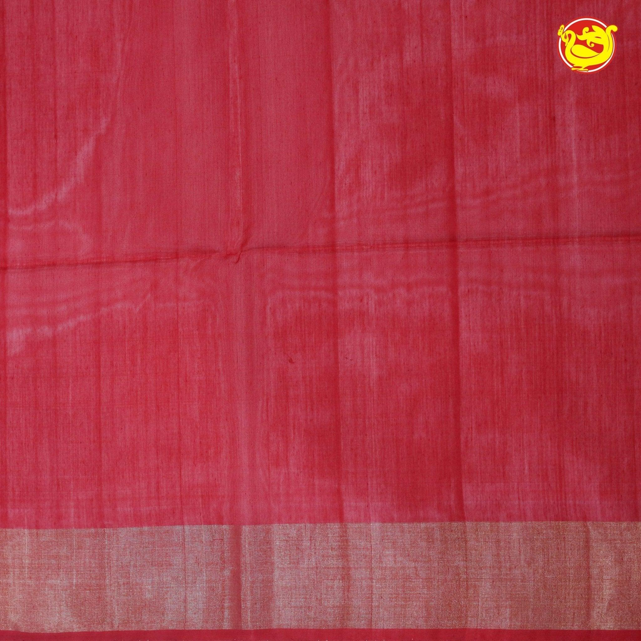 White With Red Ikat Soft Silk Saree - Thenianantham