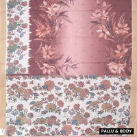 Brown with off white  priented floral design Semi Chanderi  Saree