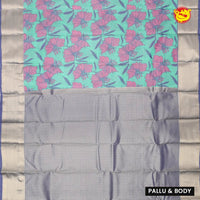 Sea Green With Blue&Gray Digital Print Soft Silk Saree - Thenianantham