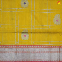 Yellow with pink Venkatagiri soft silk saree - Thenianantham