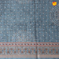 Sea Blue Bandhani Print Zari Border Russian Silk Saree