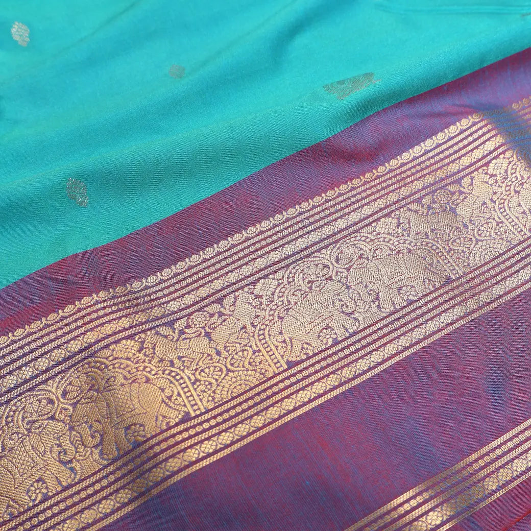 Tiffany Blue with Light Purple Copper Zari Border Soft Silk Saree