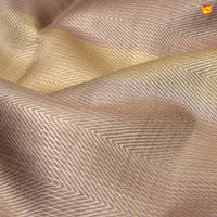 Beige With Dark Purple Stripes Motifs Gold Zari Peacock Border Pure Kanjivaram Subhalaya Wedding Silk Saree - Thenianantham