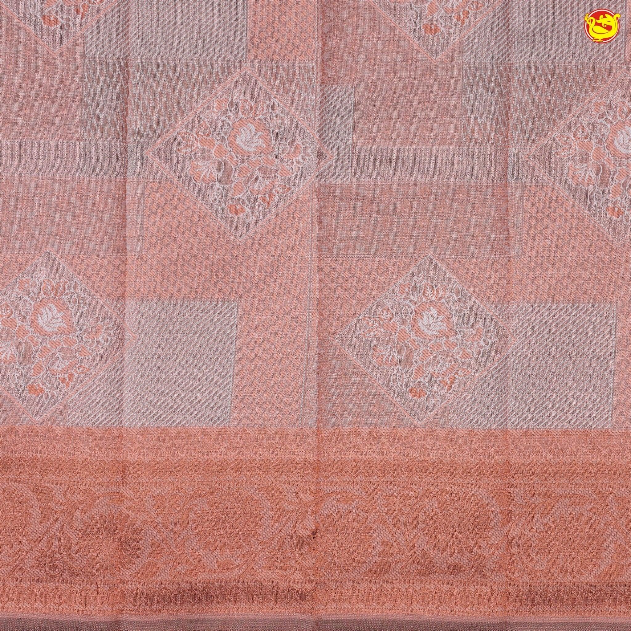 Light Orange With Light Grey Floral Design Copper Zari Semi Silk Set Sarees - Thenianantham