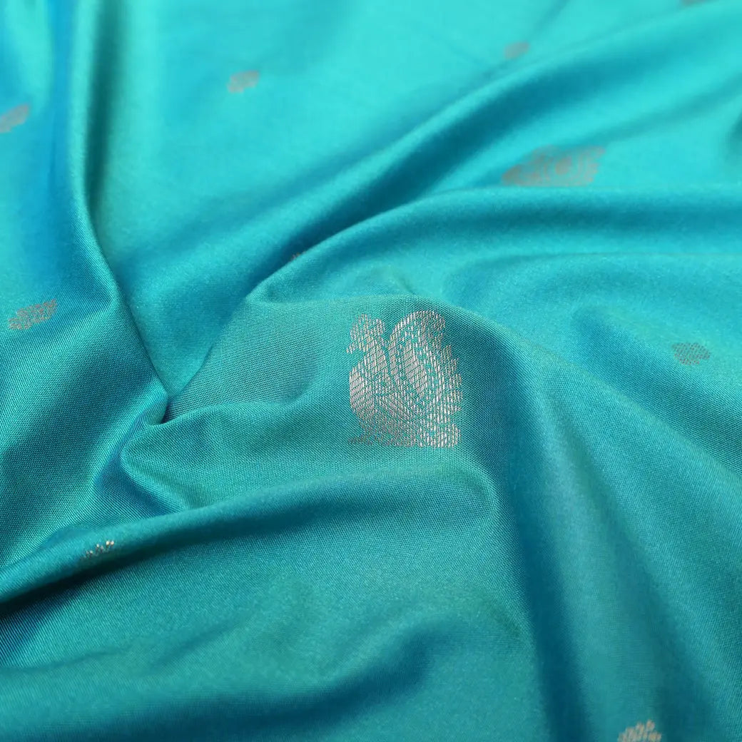 Tiffany Blue with Light Purple Copper Zari Border Soft Silk Saree