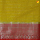 Mustard Yellow With Strawberry Red Stripes Design Semi Silk Blend Saree With Double Blouse Concept