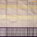 Beige With Dark Purple Stripes Motifs Gold Zari Peacock Border Pure Kanjivaram Subhalaya Wedding Silk Saree - Thenianantham