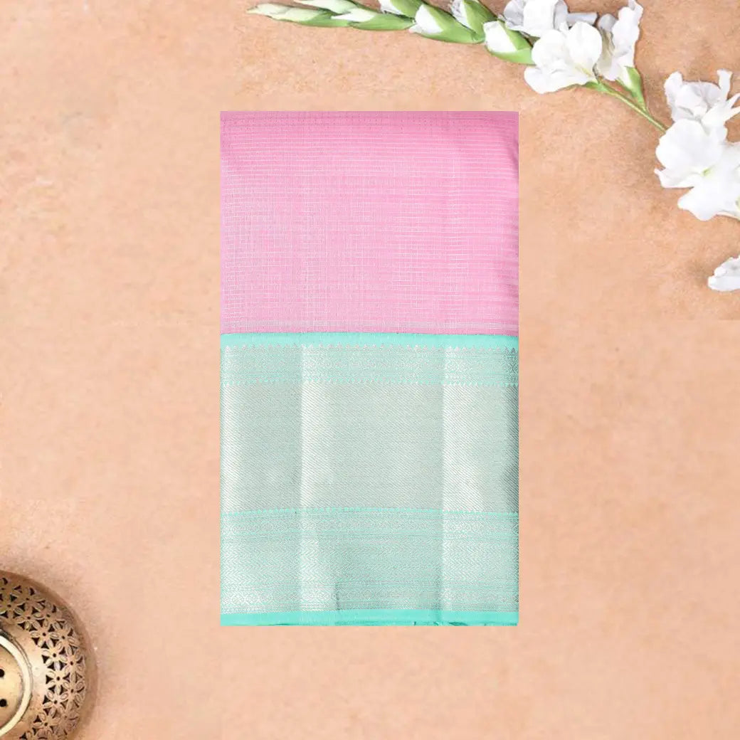Light Pink with Sky Blue Soft Silk Saree