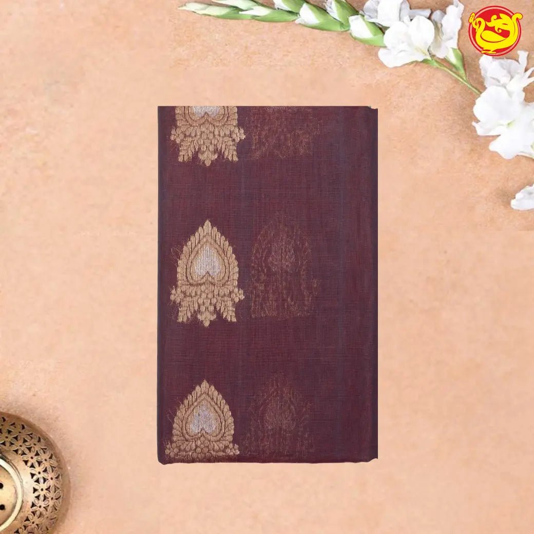 Deep Brown With Green Pure Silk Cotton Saree - Thenianantham