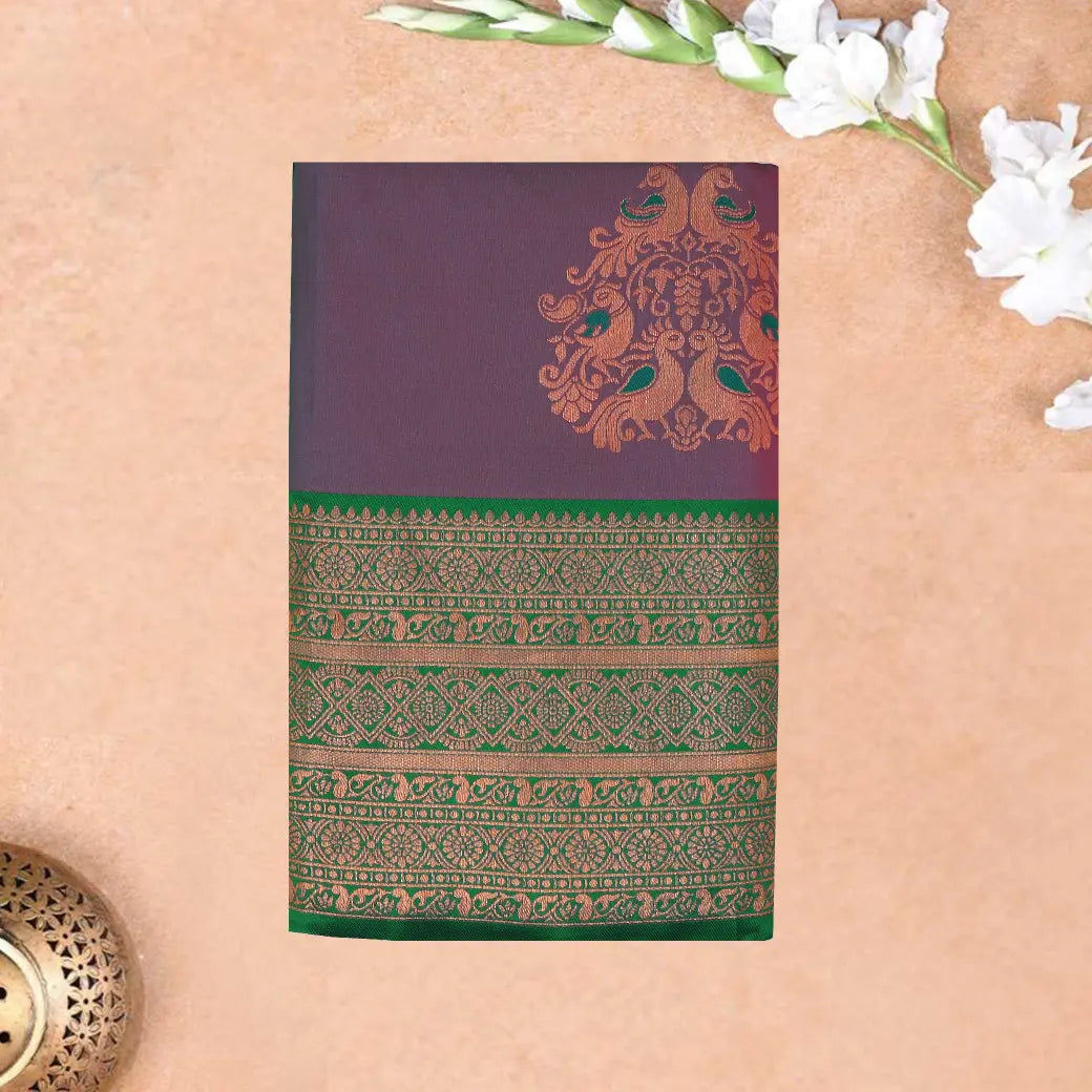 Grape with Green Soft Silk Saree