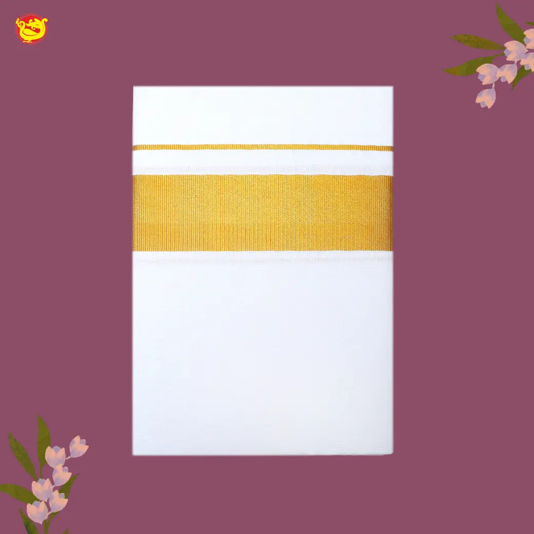 White with Gold Fancy Border Single Layer Cotton Men’s Dhoti
