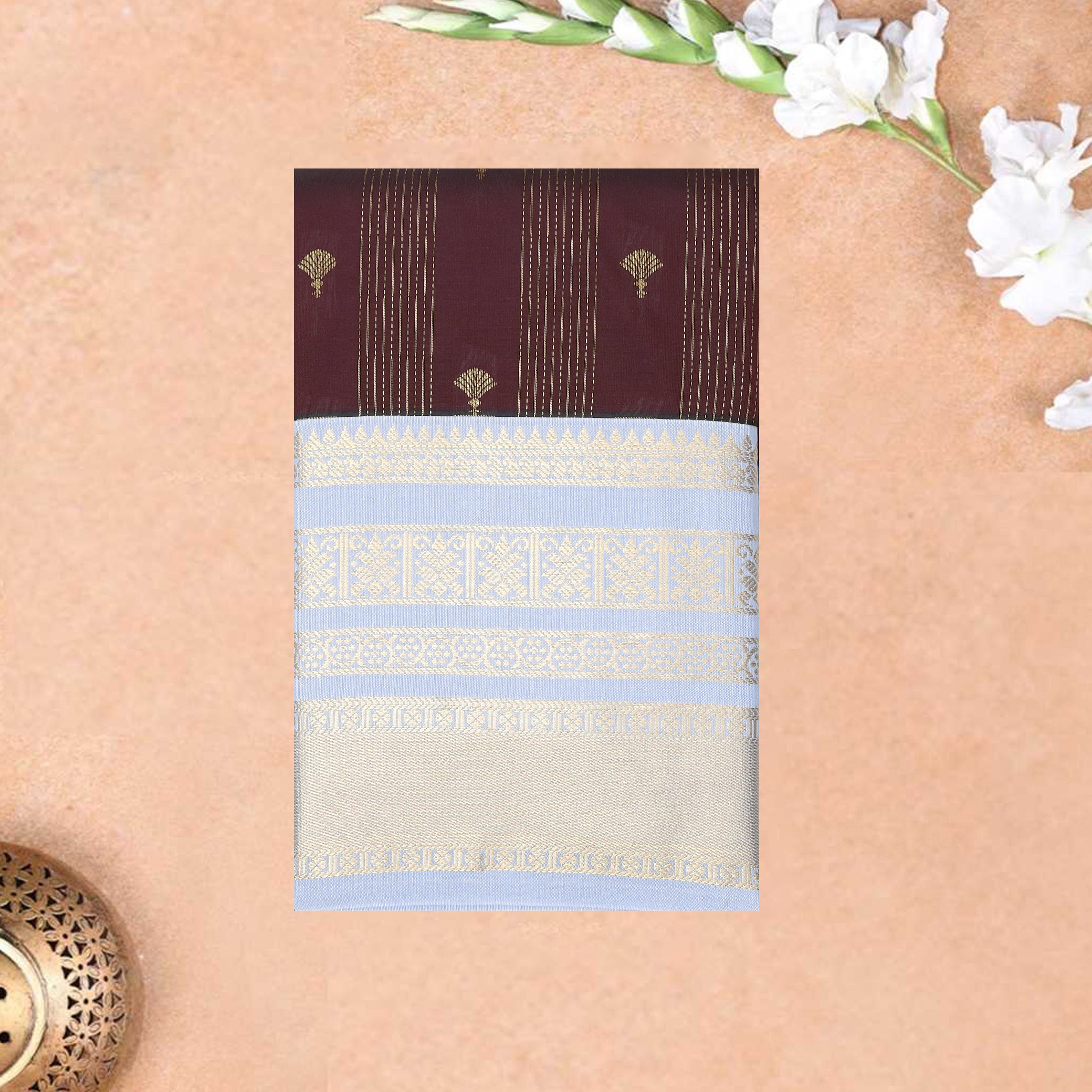 Maroon With powder blue Vaira Oosi Silk Saree