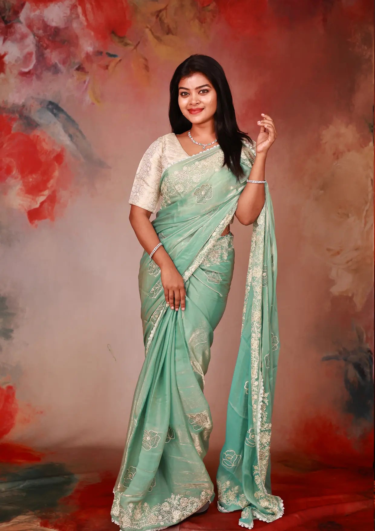 Light Green Space Silk Saree