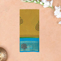 Yellow with Blue  Mul Mul Cotton Saree without Blouse