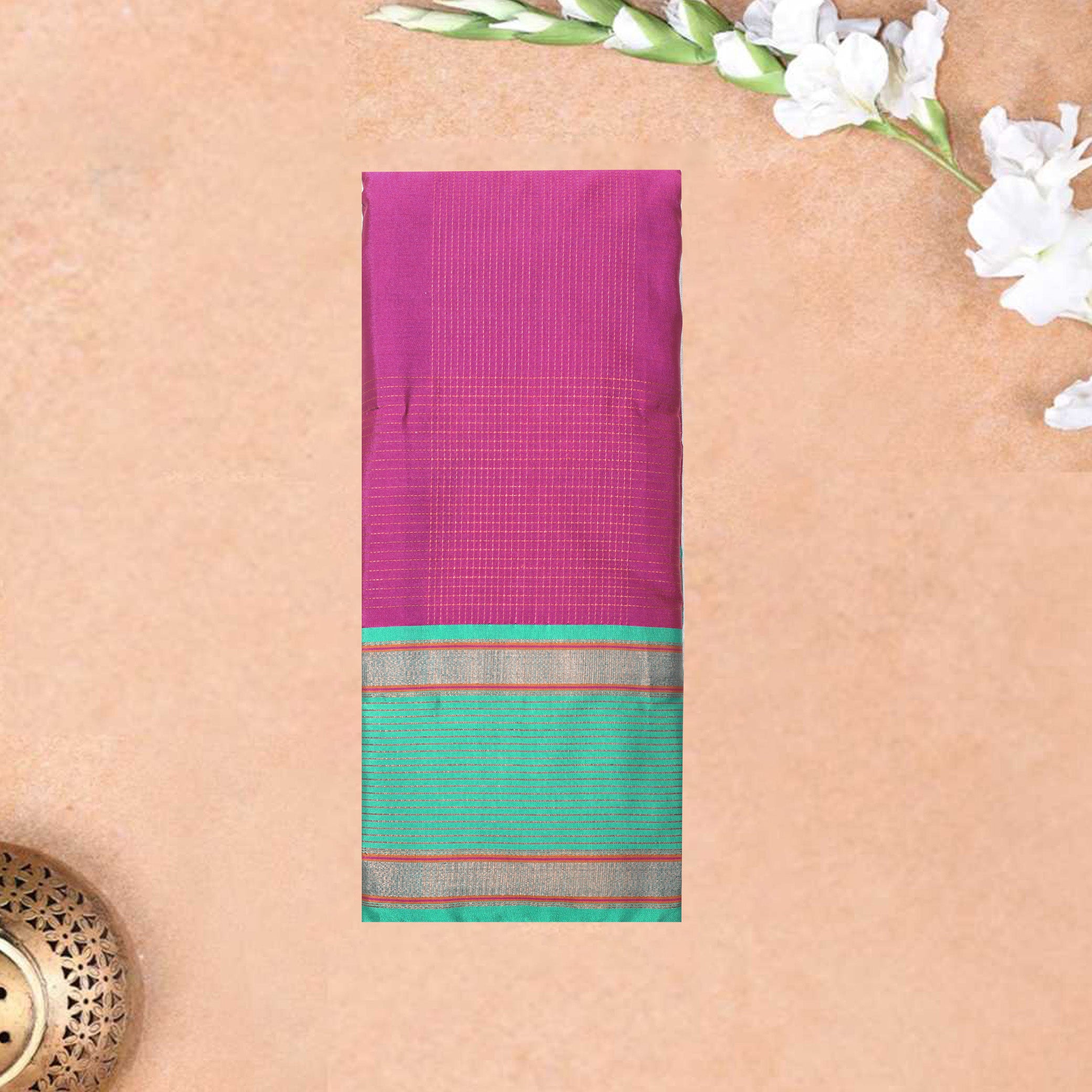 Rani Pink With Green Border   Arani Silk Saree