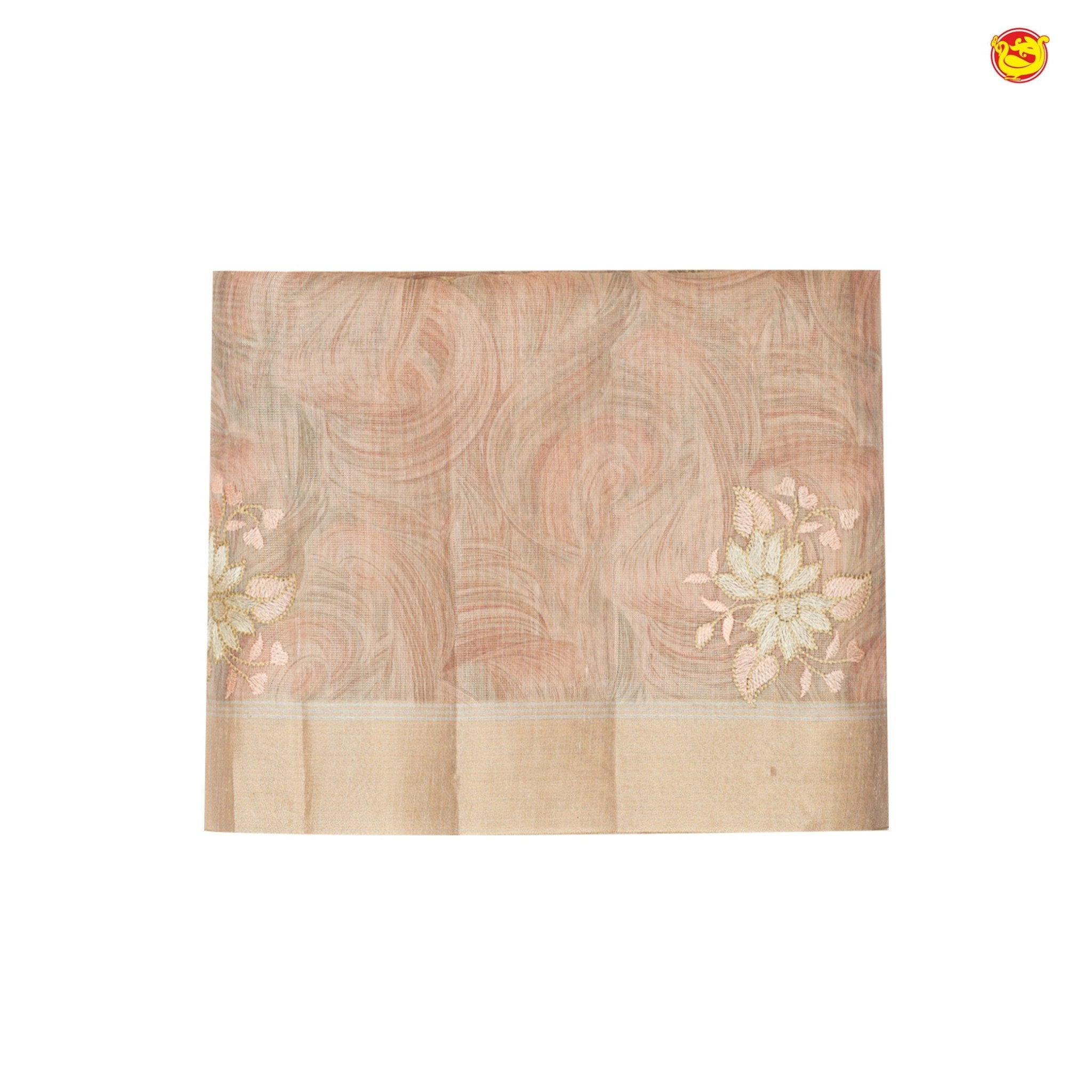 Pastel Pure Chanderi Silk Saree with Floral Embroidery Gold Zari Border