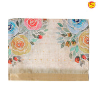 Half White With Art Tussar Silk Saree With Floral Digital Prints