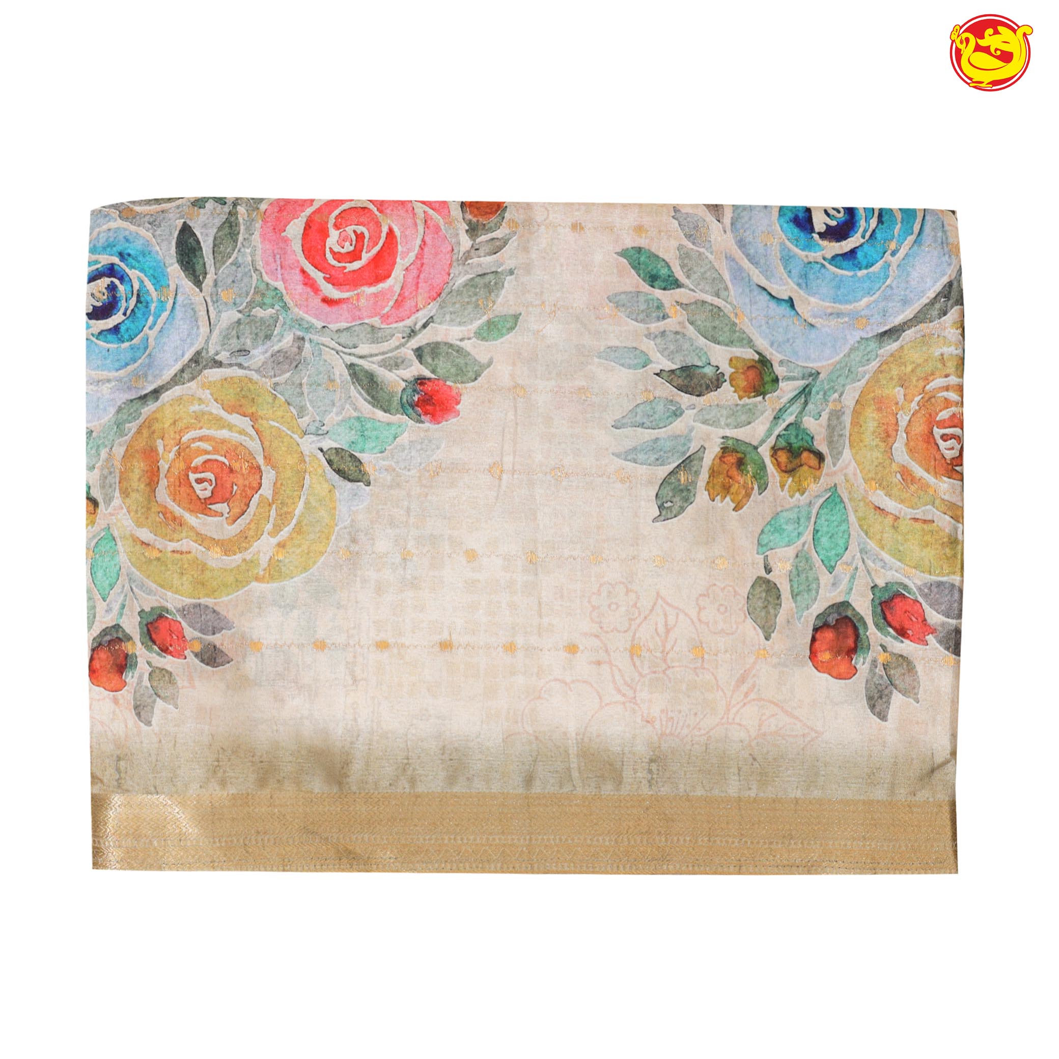 Half White With Art Tussar Silk Saree With Floral Digital Prints