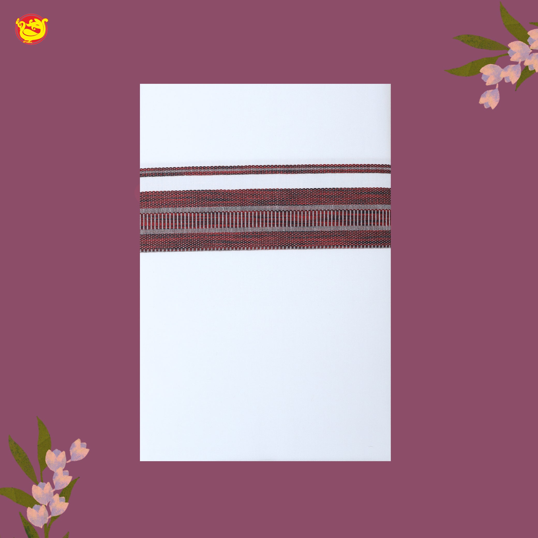 White with Brown Fancy Border Single Layer Cotton Men’s Dhoti