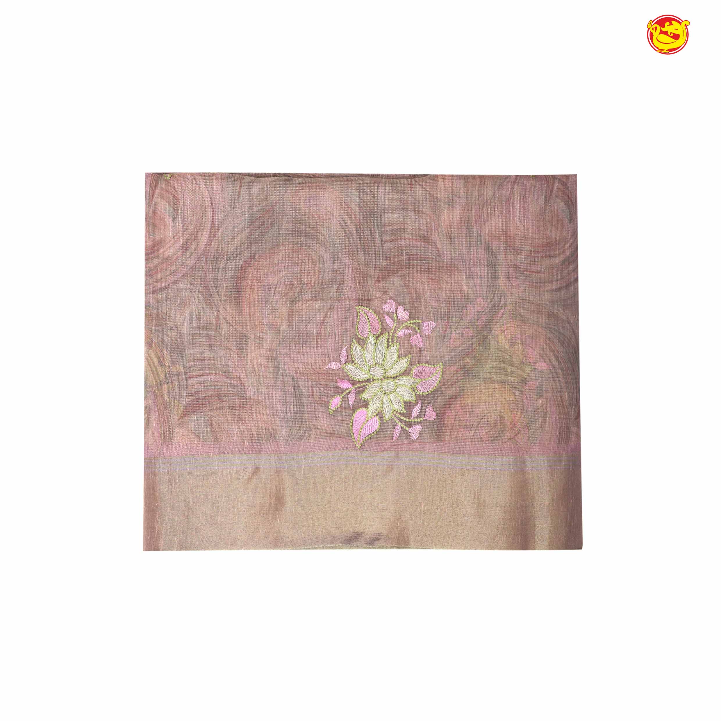 Pastel Pure Chanderi Silk Saree with Floral Embroidery Gold Zari Border