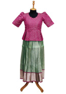 Dark Pink With Green Girls Branded Readymade Pattu Pavadai