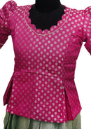 Dark Pink With Green Girls Branded Readymade Pattu Pavadai