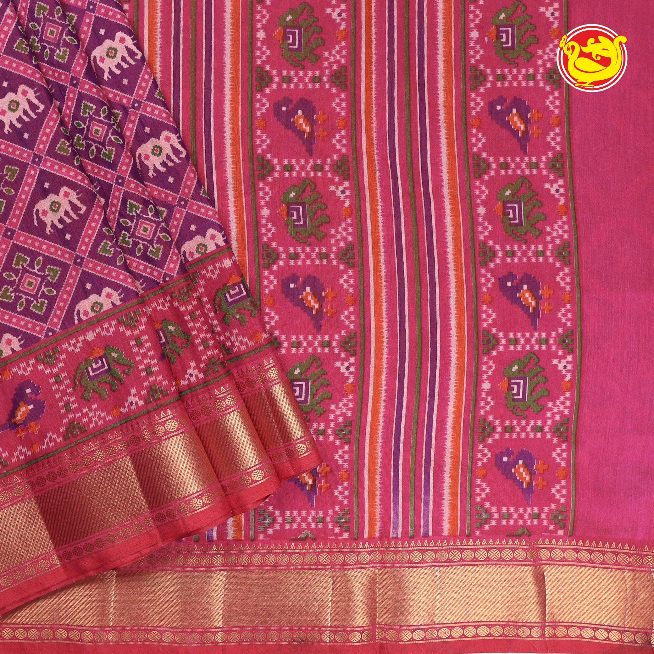 Purple with pink Patola semi silk saree