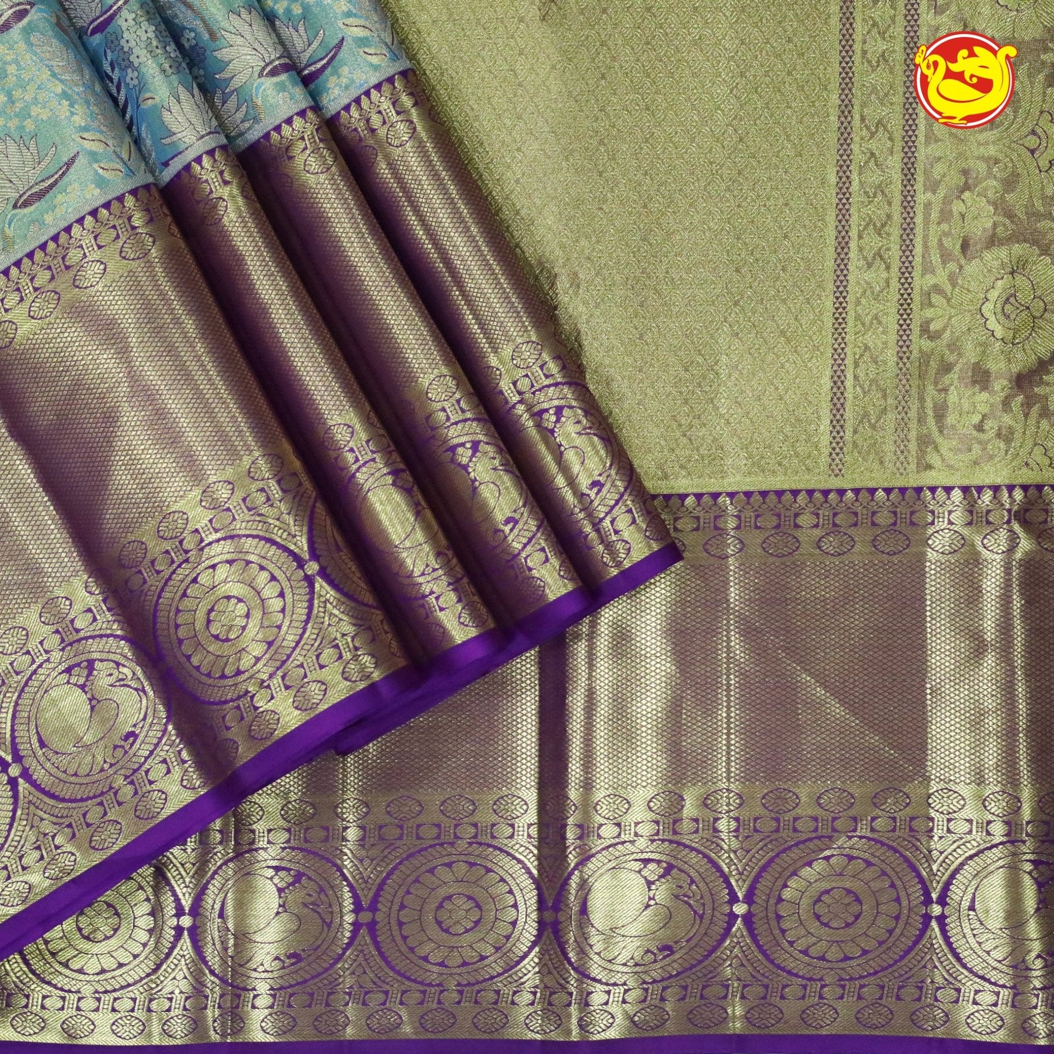 Golden Tissue With Purple Wedding Silk Saree - Thenianantham