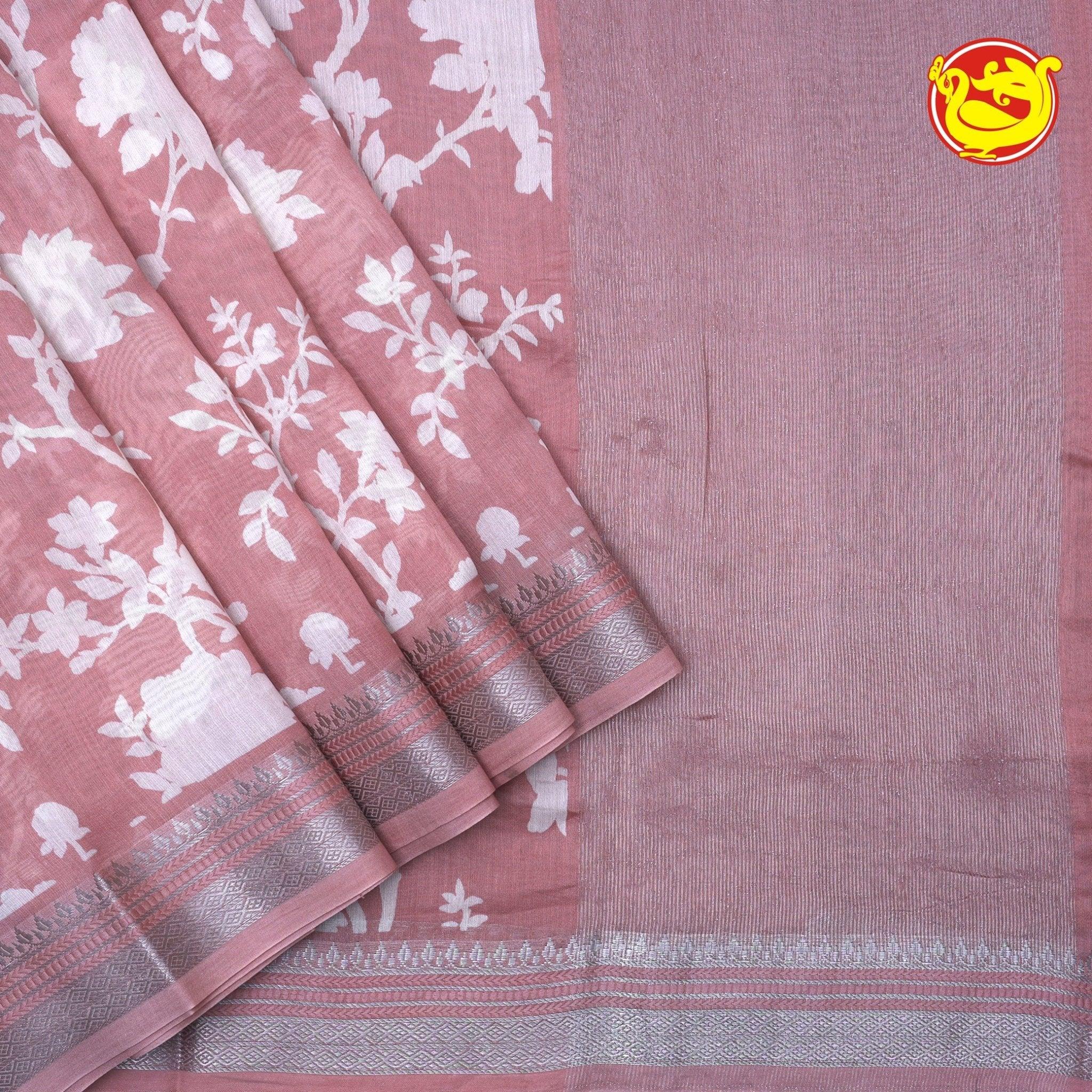 Peach With White Chanderi Silk Saree