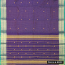 Purple with Green Small Checked Pattern Pure Chettinad Cotton Saree without Blouse
