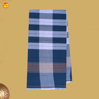 Men’s Blue With Grey Checked Cotton Stitched Lungi  
