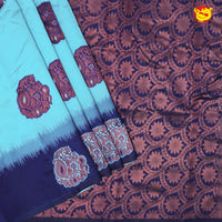 Sky Blue With Navy Blue Semi Silk Set Sarees - Thenianantham