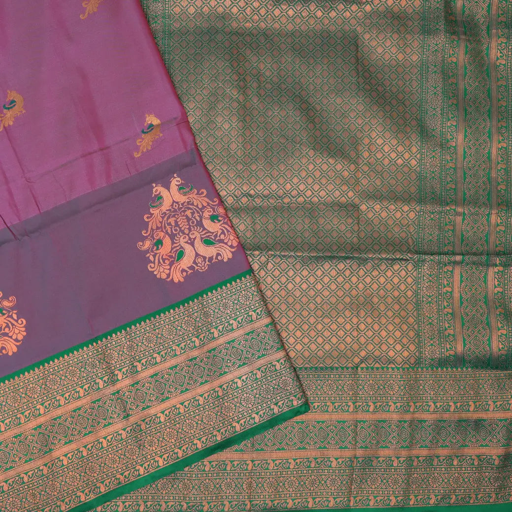 Grape with Green Soft Silk Saree