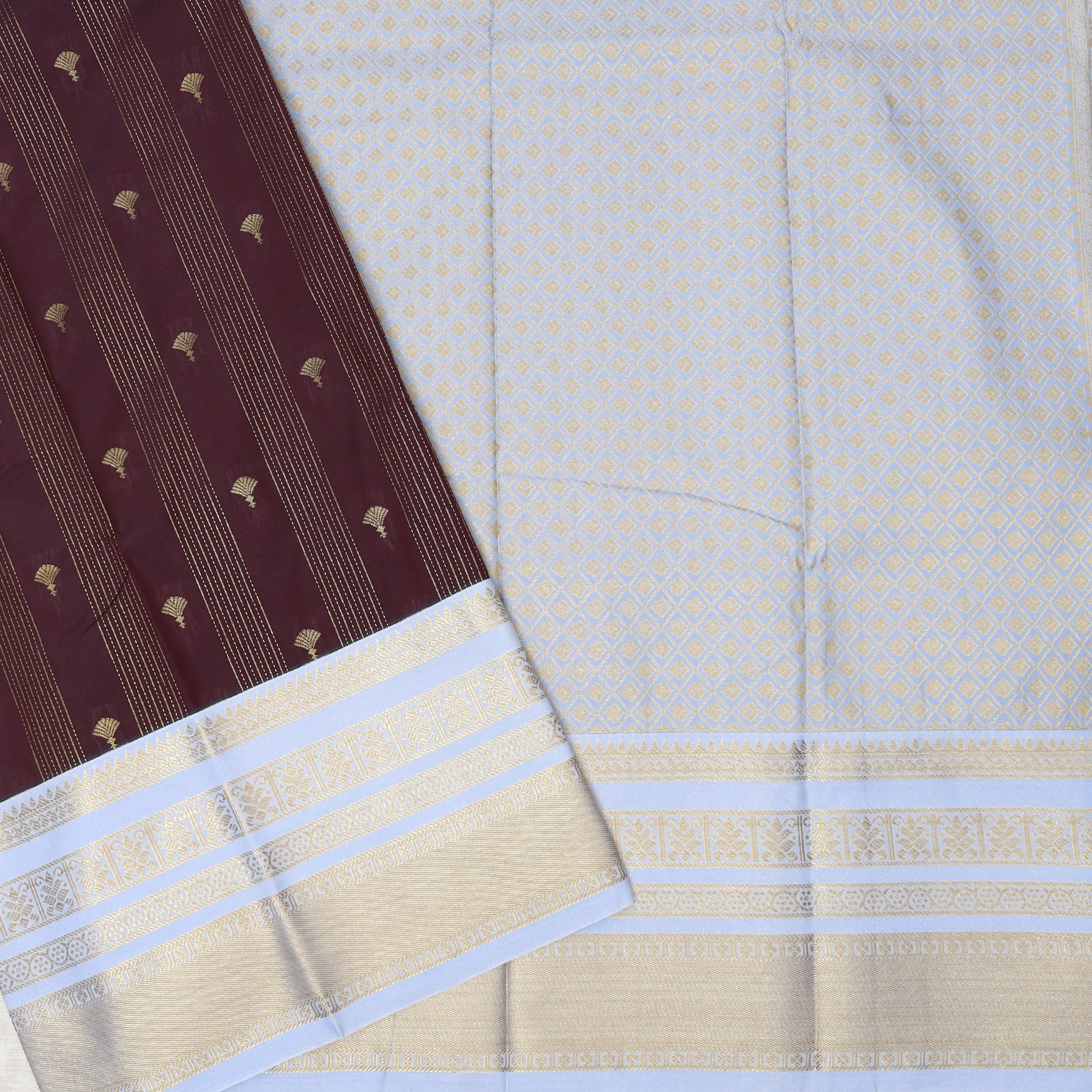 Maroon With powder blue Vaira Oosi Silk Saree