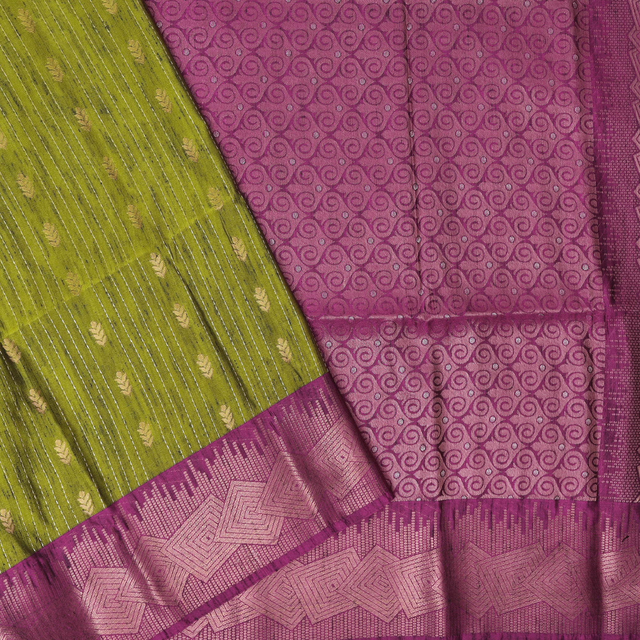 Green with Purple Soft Silk Saree