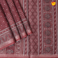 Brown Bandhani Print Zari Border Russian Silk Saree