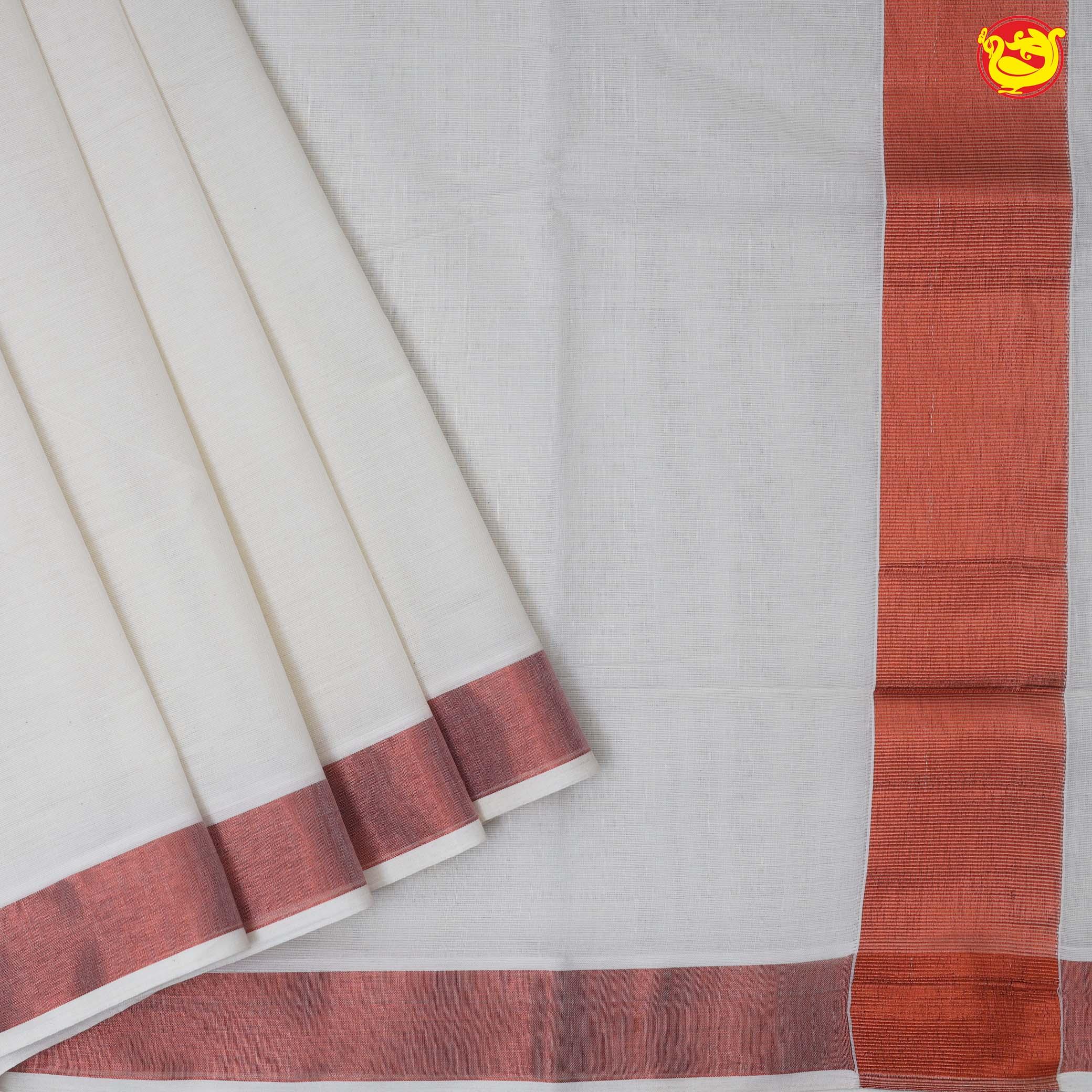 Southloom Exclusive Onam Kasavu Saree With Copper Zari Pattern (Matching Plain Blouse Included)