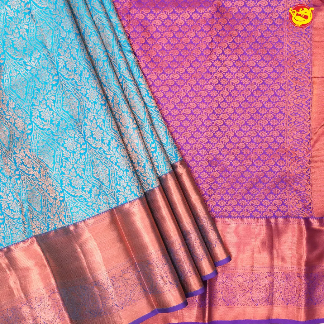 Sky blue with Purple Pure Kanchipuram Silk Saree